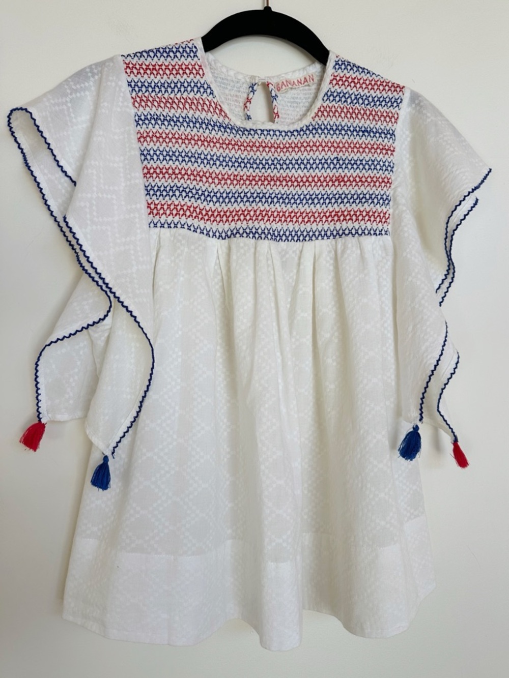 BANJANAN Embroidered Red White Blue Blouse Size Large